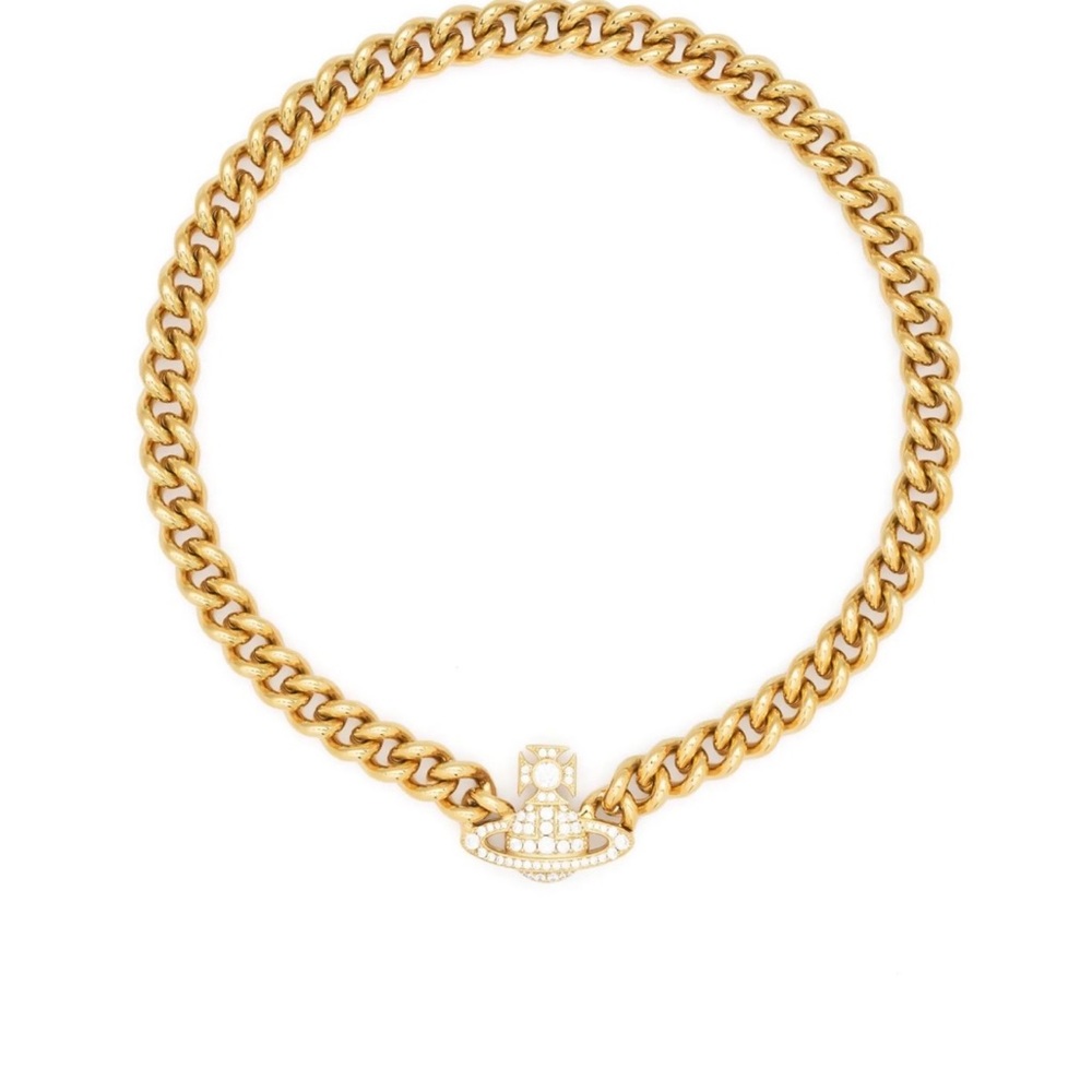 Vivienne Westwood Gold Chunky Chain Necklace with Crystal Orb Pendant